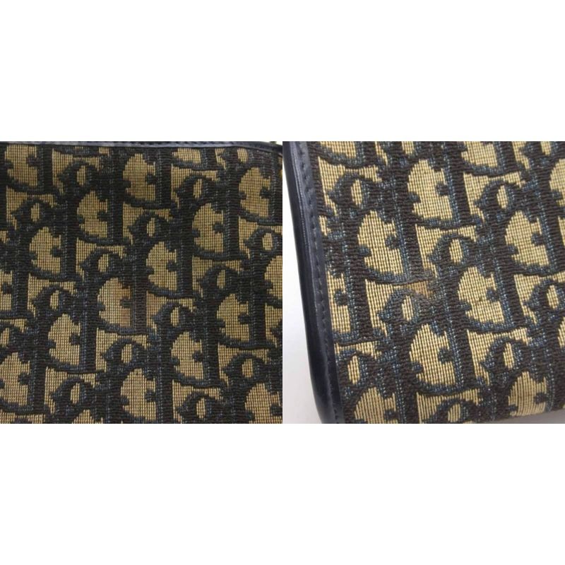 Christian Dior Vintage Trotter Shoulder Bag Logo Plate Canvas Leather Beige