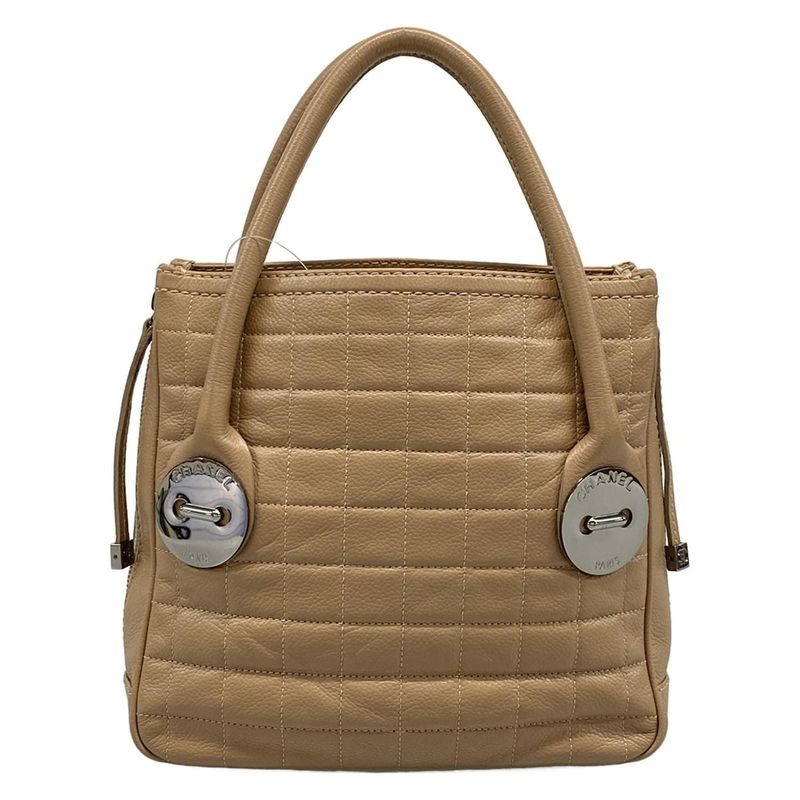 Chanel Tote Bag Chocolate Bar Light Brown Silver Hardware Side Zip