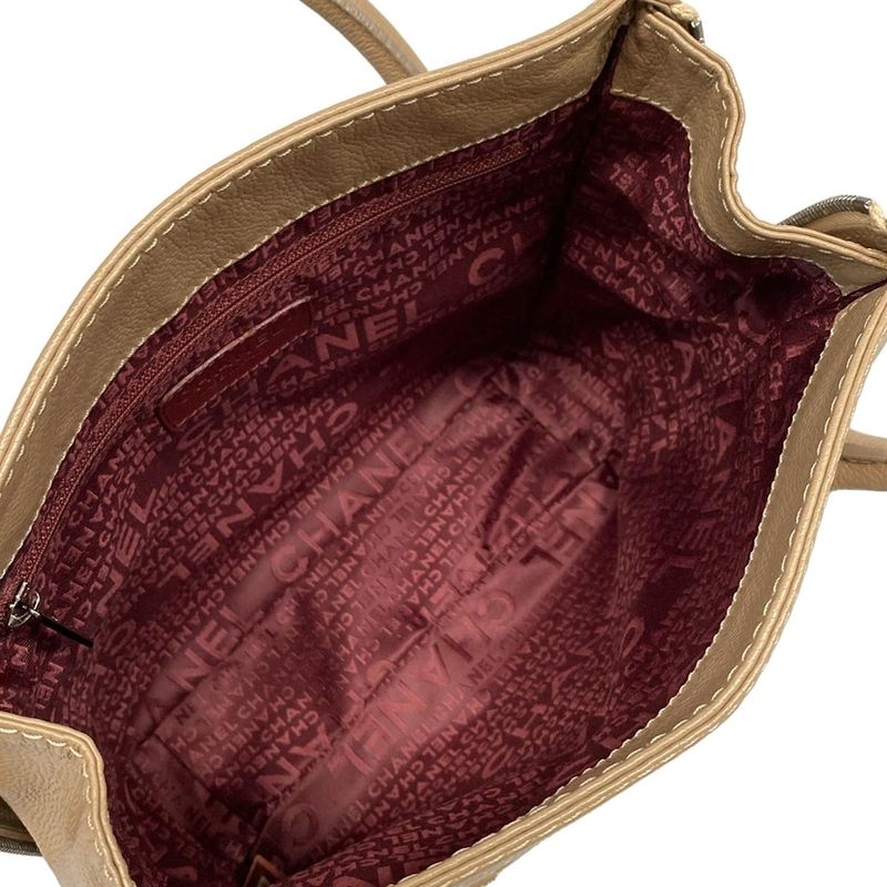 Chanel Tote Bag Chocolate Bar Light Brown Silver Hardware Side Zip