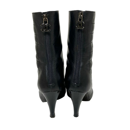 Chanel Boots 37 Ladies - Black Quilted Outsole Reupholstered Leather Lambskin