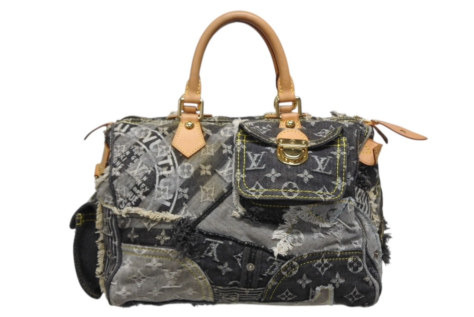 Louis Vuitton Speedy 30 Boston Bag Patchwork Monogram Denim Black