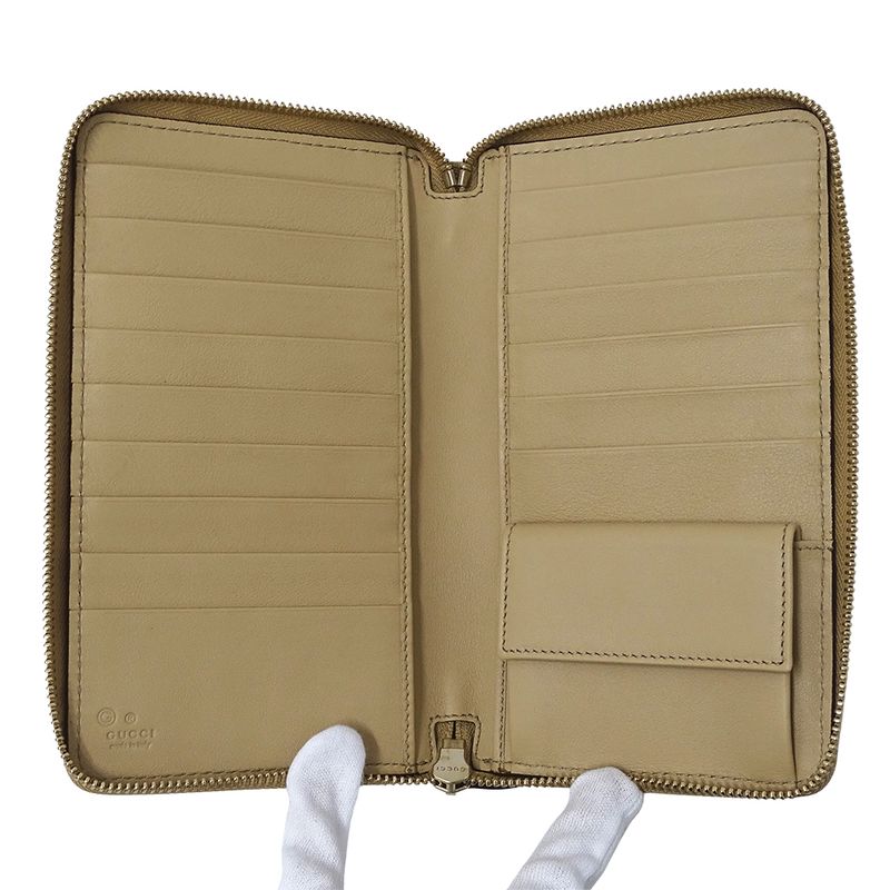 Gucci Wallets Ladies Branded Long Wallet Diamante Leather Beige 321117 Round