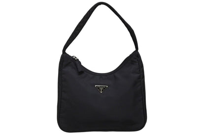 Prada Hobo Handbag Triangle Logo Nylon Black