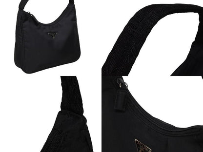 Prada Hobo Handbag Triangle Logo Nylon Black — view 4