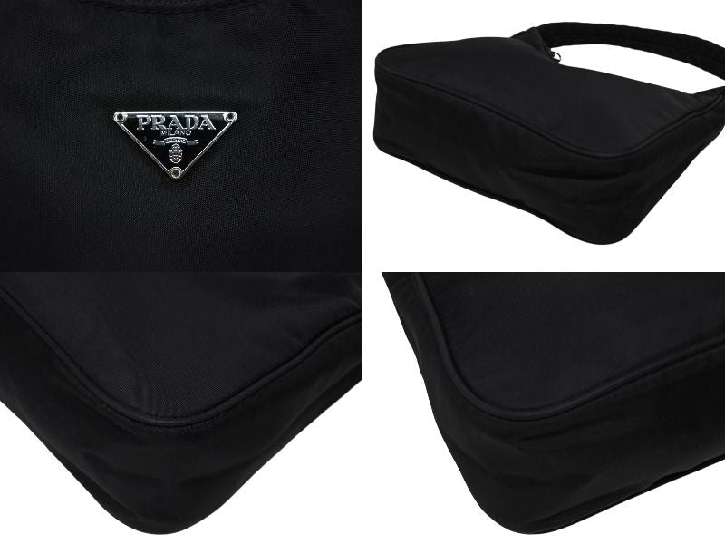 Prada Hobo Handbag Triangle Logo Nylon Black — view 5