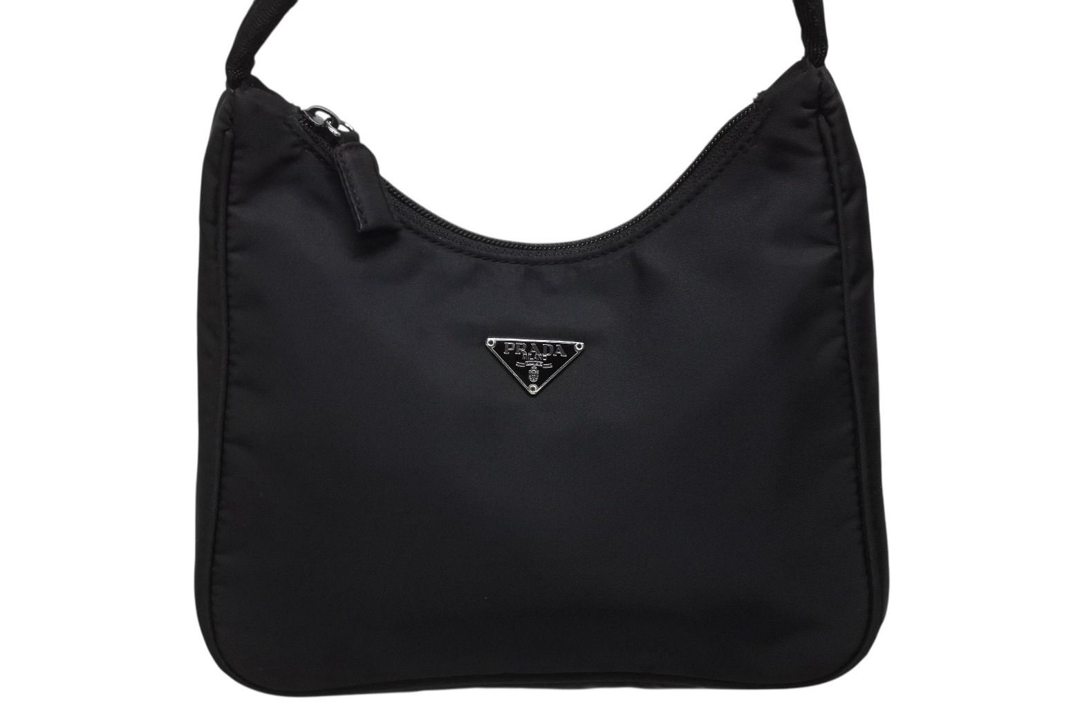 Prada Hobo Handbag Triangle Logo Nylon Black — view 2
