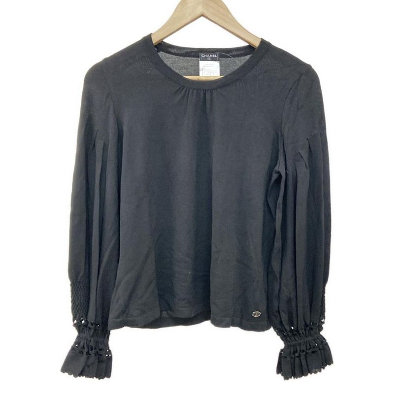 Chanel Long Sleeve Sweater Size 42 L Women's Excellent Condition - P31900 Black