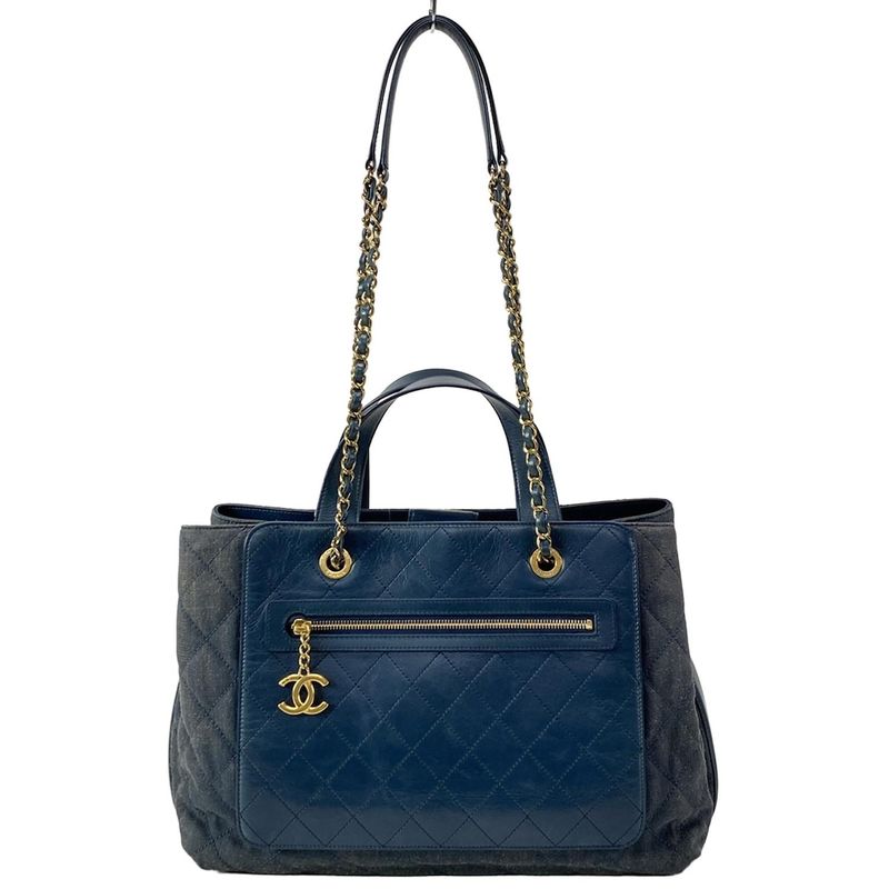 Chanel Tote Bag Matelasse A93560 Navy 2way Chain Shoulder Gold Hardware Leather
