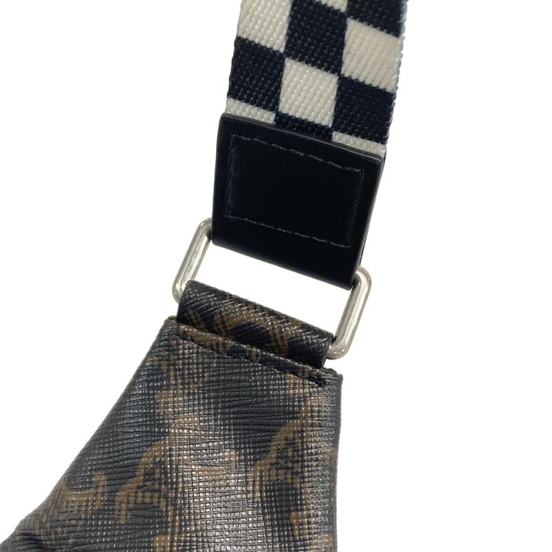 Celine Waist Pouch Triomphe Canvas Belt Bag 195972 Black Dark Brown and White