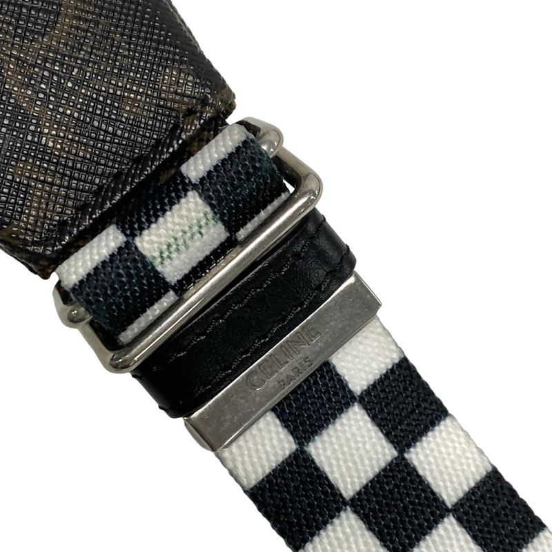 Celine Waist Pouch Triomphe Canvas Belt Bag 195972 Black Dark Brown and White