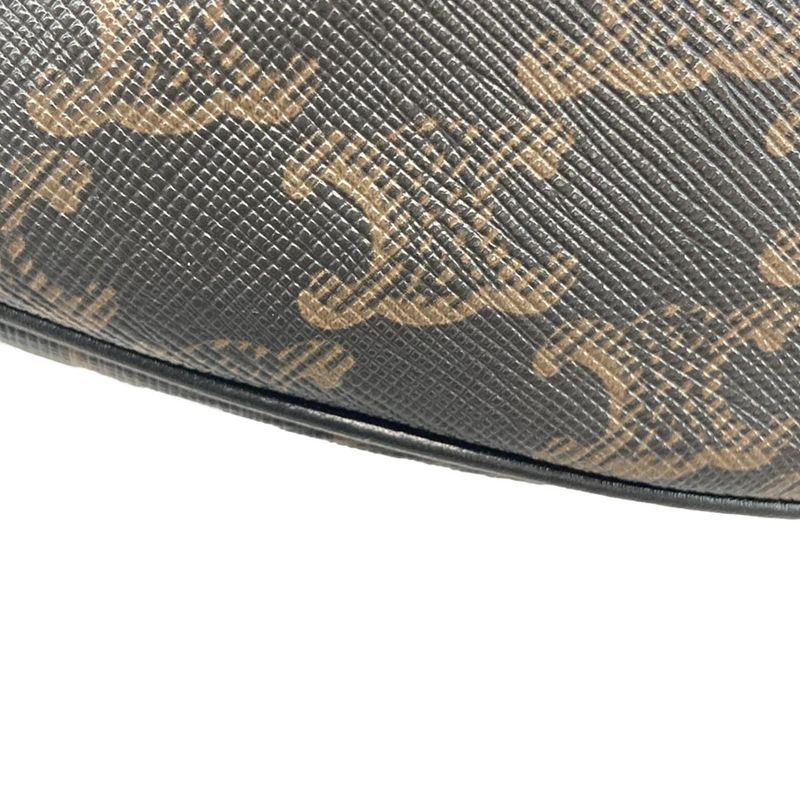 Celine Waist Pouch Triomphe Canvas Belt Bag 195972 Black Dark Brown and White