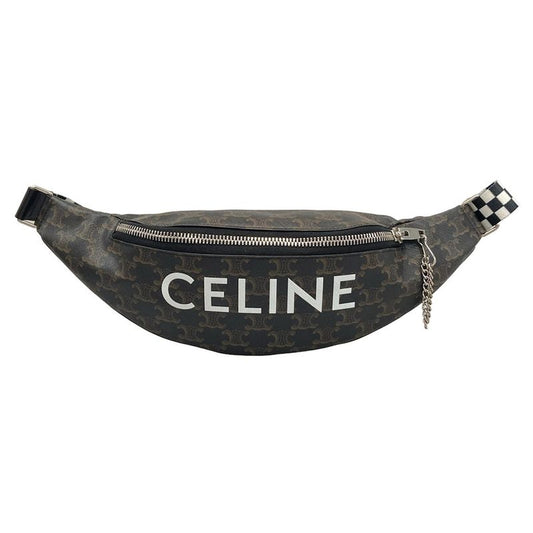 Celine Waist Pouch Triomphe Canvas Belt Bag 195972 Black Dark Brown and White