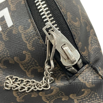 Celine Waist Pouch Triomphe Canvas Belt Bag 195972 Black Dark Brown and White