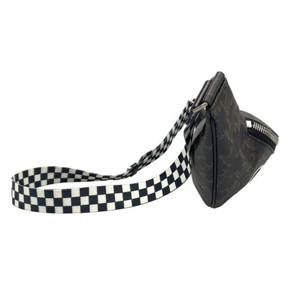 Celine Waist Pouch Triomphe Canvas Belt Bag 195972 Black Dark Brown and White