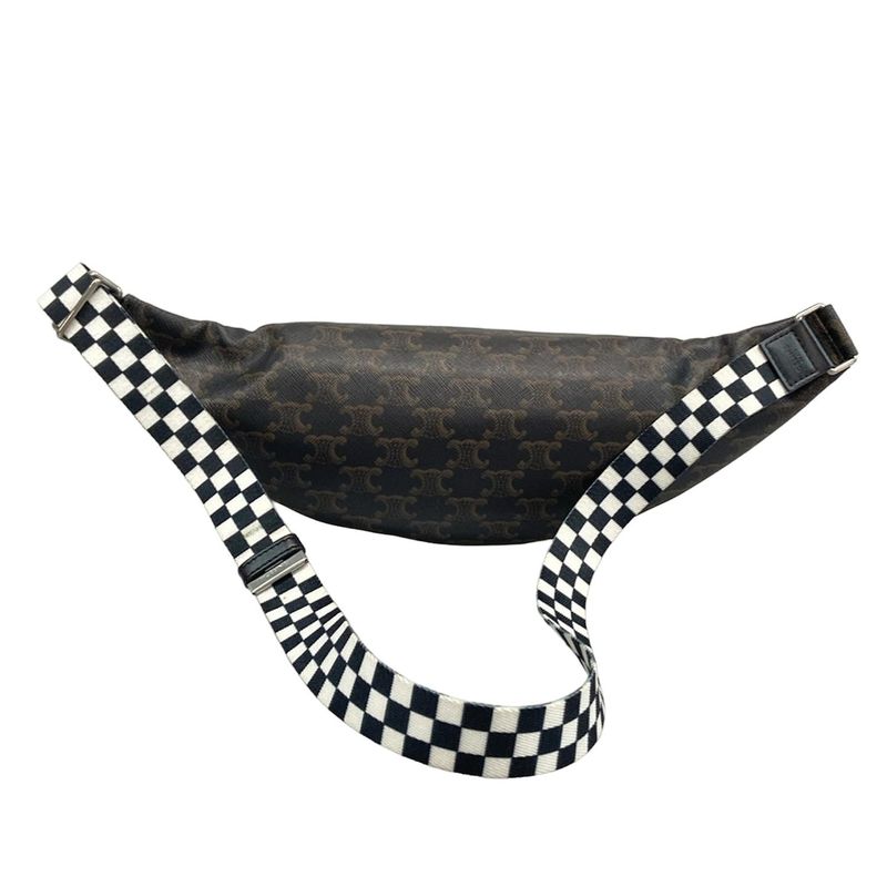Celine Waist Pouch Triomphe Canvas Belt Bag 195972 Black Dark Brown and White