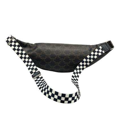 Celine Waist Pouch Triomphe Canvas Belt Bag 195972 Black Dark Brown and White