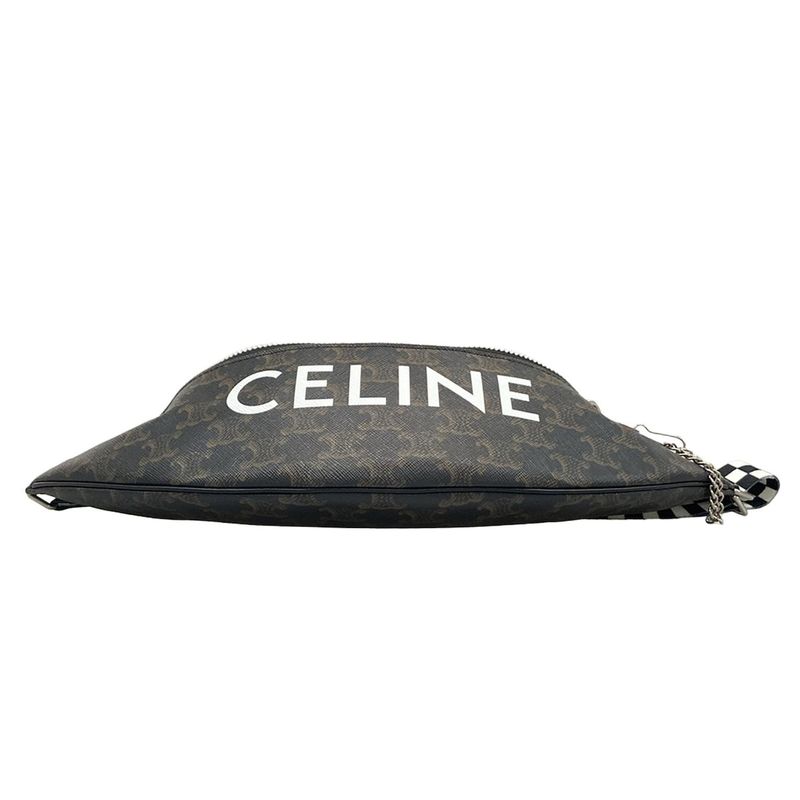 Celine Waist Pouch Triomphe Canvas Belt Bag 195972 Black Dark Brown and White