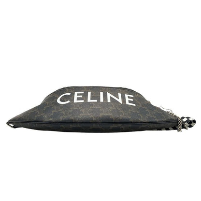 Celine Waist Pouch Triomphe Canvas Belt Bag 195972 Black Dark Brown and White
