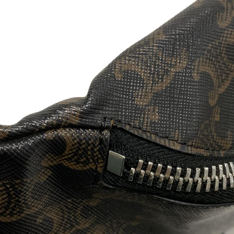 Celine Waist Pouch Triomphe Canvas Belt Bag 195972 Black Dark Brown and White