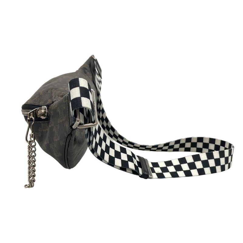 Celine Waist Pouch Triomphe Canvas Belt Bag 195972 Black Dark Brown and White