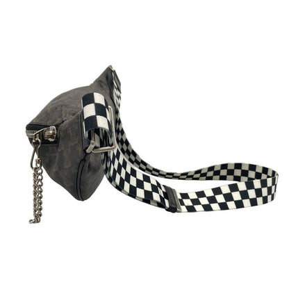 Celine Waist Pouch Triomphe Canvas Belt Bag 195972 Black Dark Brown and White