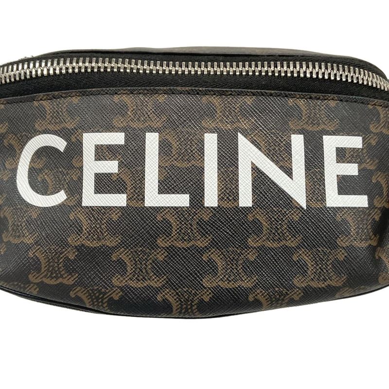 Celine Waist Pouch Triomphe Canvas Belt Bag 195972 Black Dark Brown and White