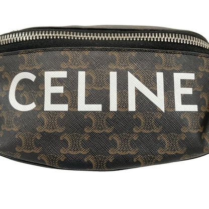 Celine Waist Pouch Triomphe Canvas Belt Bag 195972 Black Dark Brown and White