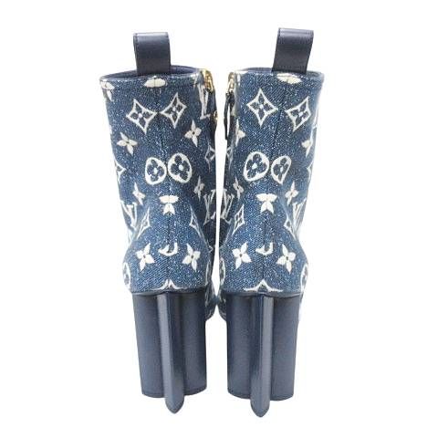 Louis Vuitton Silhouette Line Monogram Denim Ankle Boots Short High Heel Made
