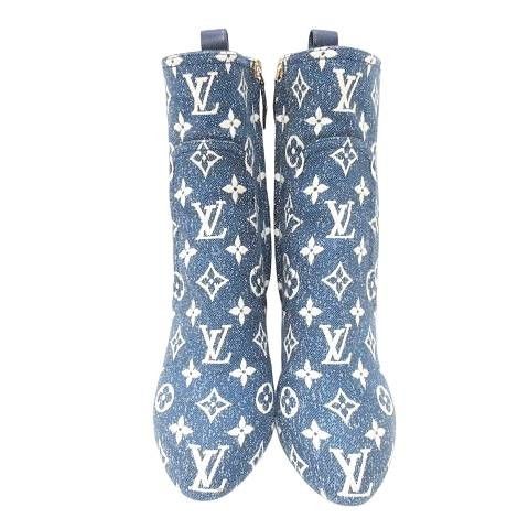 Louis Vuitton Silhouette Line Monogram Denim Ankle Boots Short High Heel Made