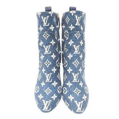 Louis Vuitton Silhouette Line Monogram Denim Ankle Boots Short High Heel Made
