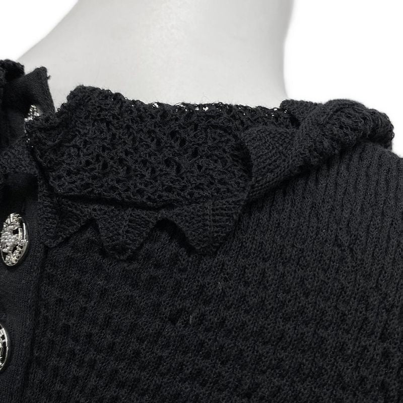 Chanel Long Sleeve Sweater Size 34 S Women - P64322 Black Lace Knitting Pearl