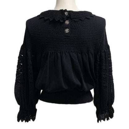 Chanel Long Sleeve Sweater Size 34 S Women - P64322 Black Lace Knitting Pearl