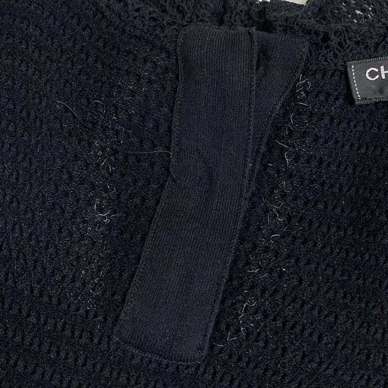 Chanel Long Sleeve Sweater Size 34 S Women - P64322 Black Lace Knitting Pearl