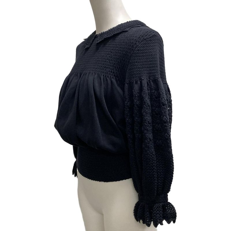 Chanel Long Sleeve Sweater Size 34 S Women - P64322 Black Lace Knitting Pearl