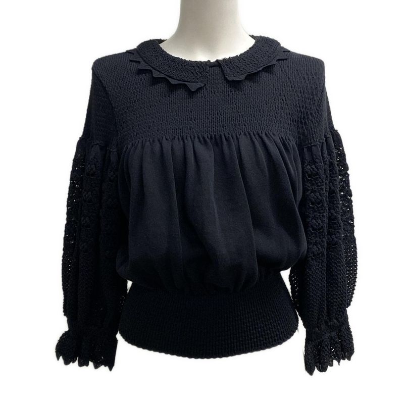 Chanel Long Sleeve Sweater Size 34 S Women - P64322 Black Lace Knitting Pearl