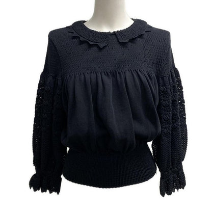 Chanel Long Sleeve Sweater Size 34 S Women - P64322 Black Lace Knitting Pearl