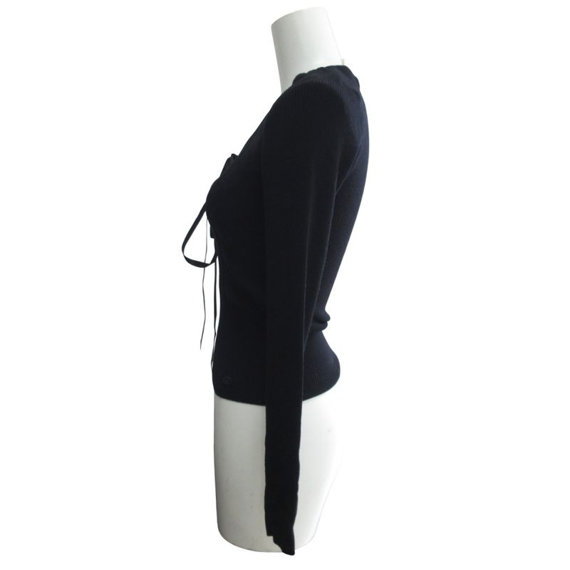 Chanel 03a Coco Mark Ribbon Rib Knit Top Cut Sewn Sweater Long Sleeve Domestic