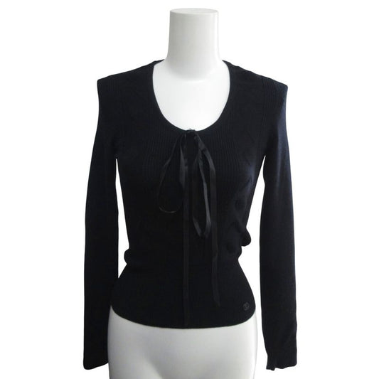 Chanel 03a Coco Mark Ribbon Rib Knit Top Cut Sewn Sweater Long Sleeve Domestic