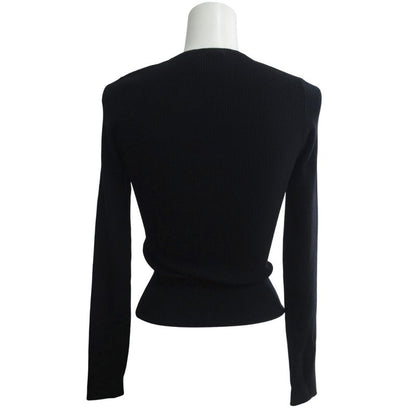 Chanel 03a Coco Mark Ribbon Rib Knit Top Cut Sewn Sweater Long Sleeve Domestic