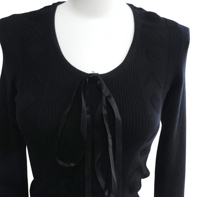 Chanel 03a Coco Mark Ribbon Rib Knit Top Cut Sewn Sweater Long Sleeve Domestic