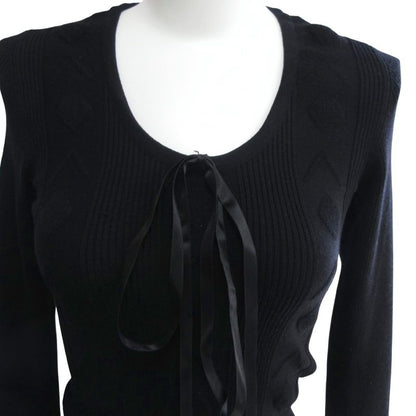 Chanel 03a Coco Mark Ribbon Rib Knit Top Cut Sewn Sweater Long Sleeve Domestic