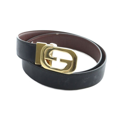 Gucci Belt Gold Hardware Logo Leather Belt Outside Black - Gy18 Mq - OH