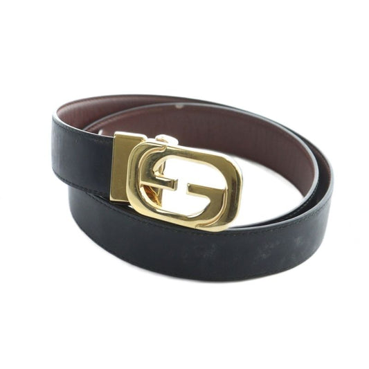 Gucci Belt Gold Hardware Logo Leather Belt Outside Black - Gy18 Mq - OH