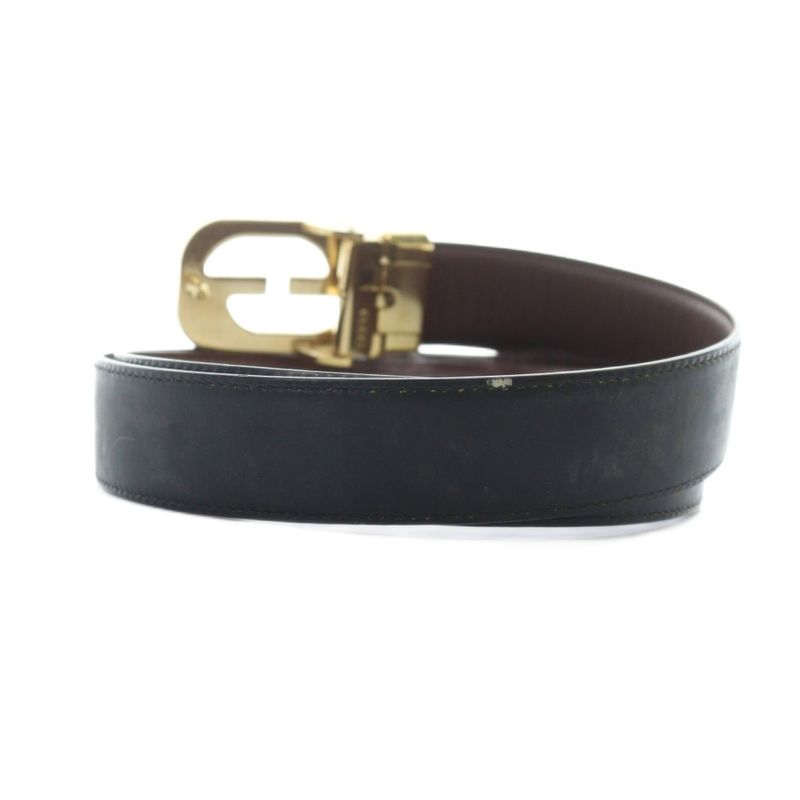 Gucci Belt Gold Hardware Logo Leather Belt Outside Black - Gy18 Mq - OH