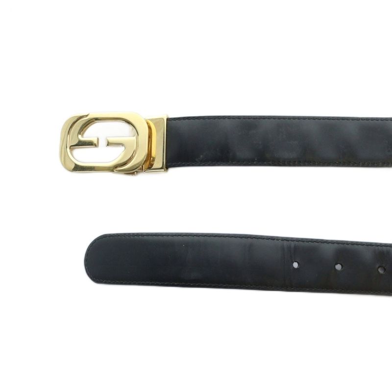 Gucci Belt Gold Hardware Logo Leather Belt Outside Black - Gy18 Mq - OH