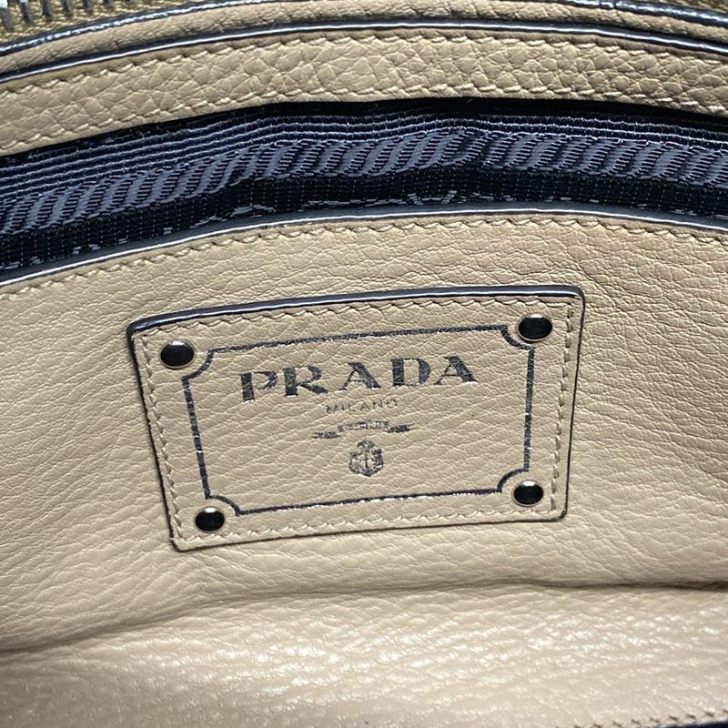 Prada Handbag - Gray Beige Leather Tag Leather