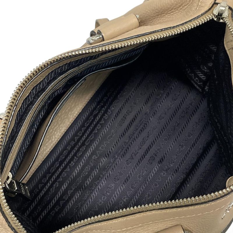 Prada Handbag - Gray Beige Leather Tag Leather