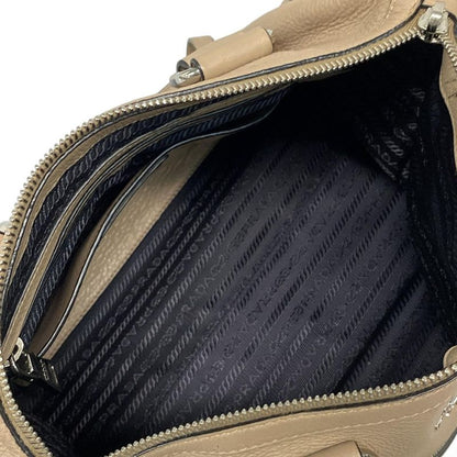 Prada Handbag - Gray Beige Leather Tag Leather