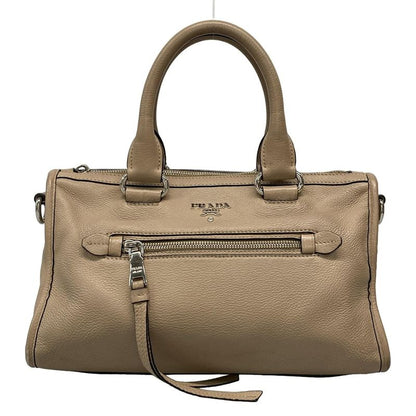 Prada Handbag - Gray Beige Leather Tag Leather