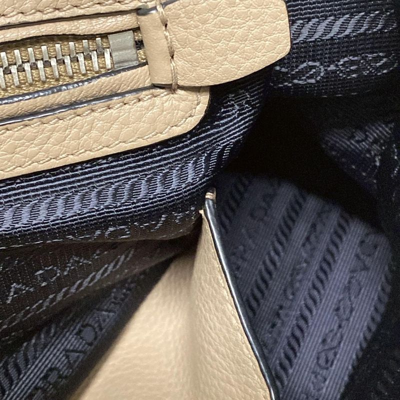 Prada Handbag - Gray Beige Leather Tag Leather